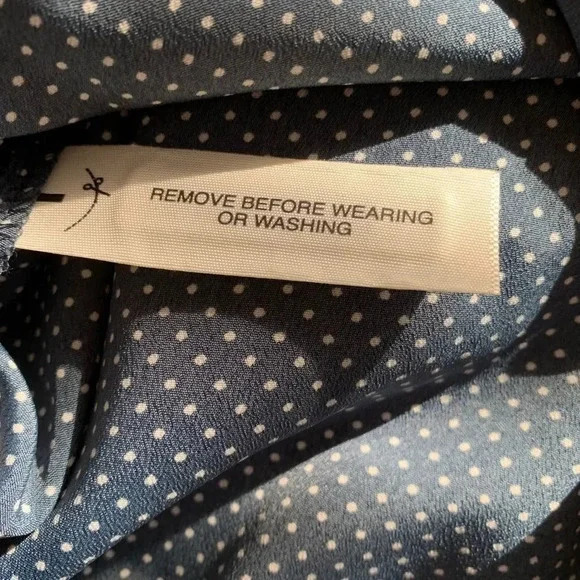 Ann Taylor Navy Microdot Popover Tunic Lace Woman’s Size Small Spring Top Preppy - Picture 7 of 10